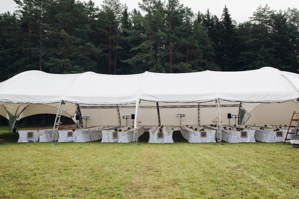 Ground cover laid under a tent at a campsite