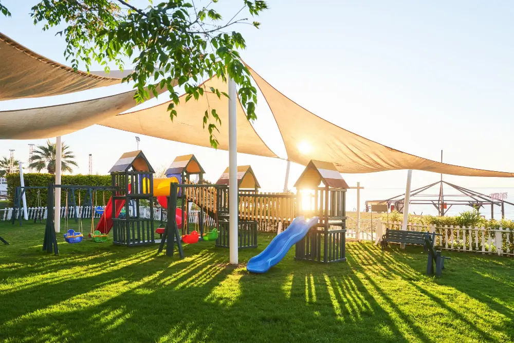Shade sail over a children's play area